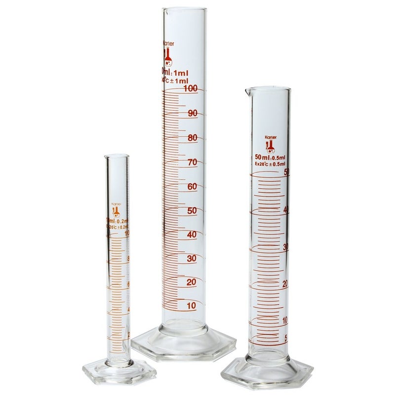 Karter Scientific 213C2 Karter Scientific Glass Graduated Cylinder 3 Piece Set 10, 50 & 100ml - Image 3